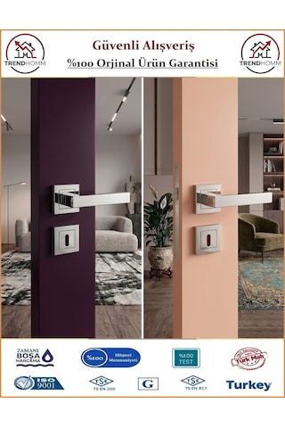 Trendhomm Lama Rozetli İç Oda Kapı Kolu - Nikel Saten - Oda
