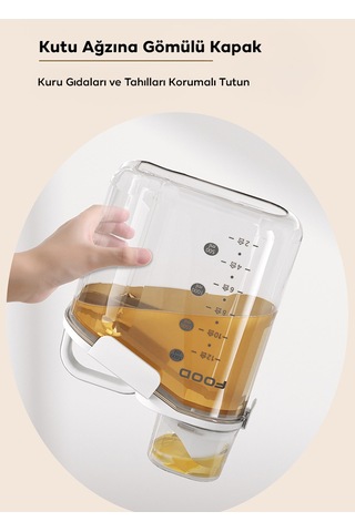 Ezere Nem Geçirmez Büyük Kapasiteli Pratik Ölçü Kaplı Baharat Ve Tahıl Kavanozu 2800ml Beyaz