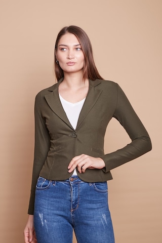 Yakalı Flato Cepli Uzun Kol Pamuklu Kumaş Kısa Blazer Ofis Ceket -haki Haki