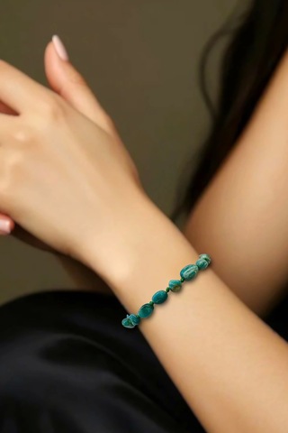 Canlı Renk Doğal Amazonit Bileklik Makrome Ayarlı 433-4 Yeşil