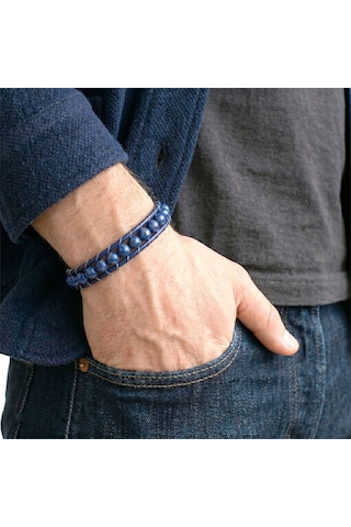 Premium 6mm Lapis Taşlı Deri Kordon Ve Çelik Bileklik 31832b2d6m14 Mavi