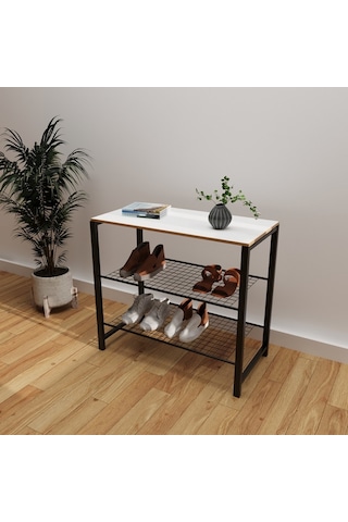 Geniş Metal Ayakkabılık Vestiyer 3 Katlı Ayakkabılık Beyaz 1361 Beyaz