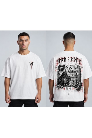 Themgscollective The Mgs Collective Türk Bodun Oversize Baskılı Unisex Siyah T-shirt Beyaz