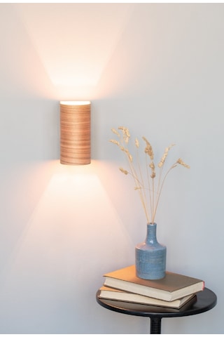 Bombe Kenar Yansıtma Tasarımlı Çift Yönlü Ahşap Salon Duvar Aplik Açık Kahverengi