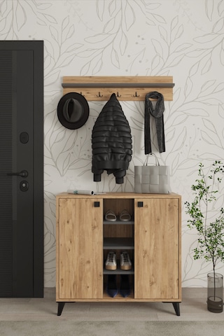 Akasya 2 Kapaklı Ayakkabılık, Vestiyer, Portmanto, Askılık, 90 Cm, Atlantik Çam - Antrasit Atlantik Çam - Antrasit