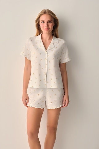 Suwen Nude Gömlek Yaka Şort Pijama Takımı Sh26615667b338 Ekru