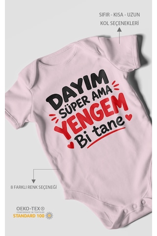 Morivokids Dayım Süper Ama Yengem Bi Tane Kısa Kollu Bebek Body %100 Pamuk Bebe Pembe