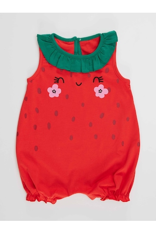Denokids Tatlı Çilek Kız Bebek Pamuklu Yazlık Tulum Çok Renkli