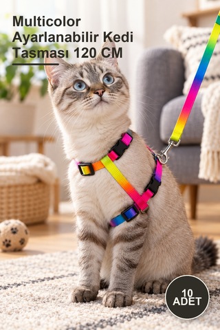 10 Adet Multicolor Ayarlanabilir Kedi Tasması 120 Cm Diğer