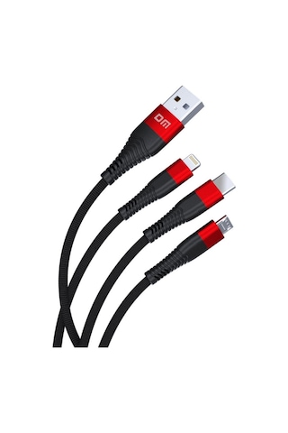 Dm SL004 Apple Uyumlu iPhone Lightning Type-C Micro USB 2.4A Şarj ve Data Kablosu 120 CM