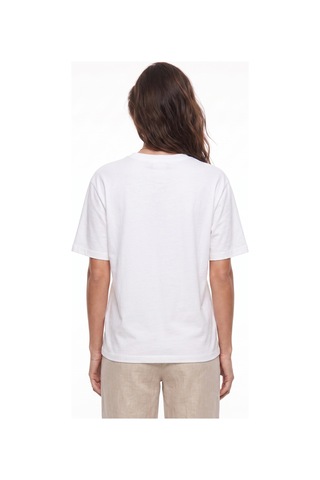 Onloox Kadın Beyaz Beyaz Pamuklu Kısa Kollu Relaxed Fit Köpek Nakışlı Taş İşlemeli T-shirt