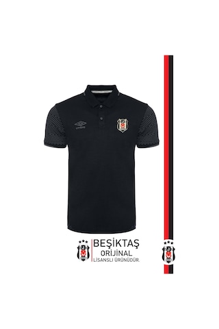 Beşiktaş Orijinal Lisanslı Polo Yaka Siyah Spor T-shirt SIYAH