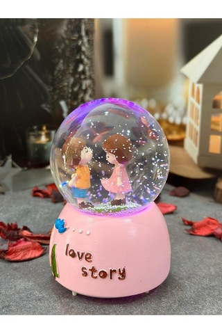 Romantik Sevgililer Kar Küresi Işıklı Müzikli Orta Boy