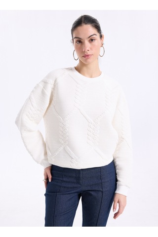 Mustang Beyaz Kadın Bisiklet Loose Fit Örgü Sweatshirt M4wl-swt-1927 Ekru