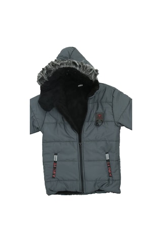 Erkek Çocuk İçi Peluş Astarlı-kürk Kapüşonlu-fermuarlı Mont 12369 Gri