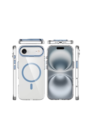 Apple Uyumlu iPhone 17 Air Kılıf M-safe Şarj Özellikli Airbagli Kamera Standlı Zore Azor Kapak - Lacivert Lacivert