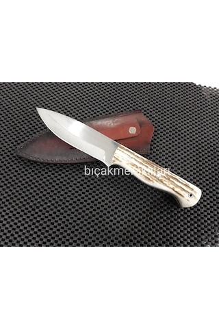 El İşçiliği Av Kamp Bıçağı Geyik Boynuzu 24 CM Siyah