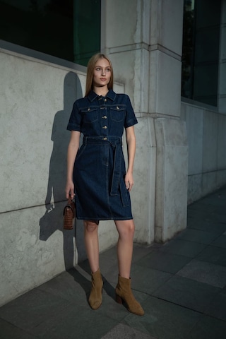 Banny Jeans Kadın Kısa Kol Lacivert Jean Elbise 001 Lacivert L