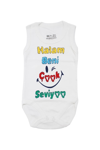 Bebegen Unisex Beyaz Halam Beni Çok Seviyor Yazılı Askılı Zıbın Çok Renkli