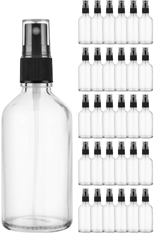 Afracam Şeffaf 50 Ml Sprey Kolonya Dezenfektan Cam Şişe 30 Adet Siyah