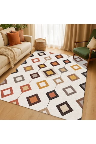 Turkıshrug Kıngdom Çok Renkli Şönil Halı El Halısı Görünümlü Saçaklı Modern Kilim