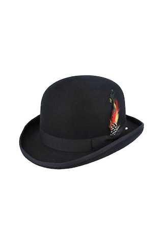 Tüylü Saten Astarlı Unisex Sert Üst Yünlü Melon Şapka S'den Xl'e Bedenler Black