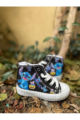 Scarpe Magiche Stıch Desenli Keten Bilekli Fermuarlı Çocuk Sneaker 31-35 Numara Arası Işıksızdır Siyah