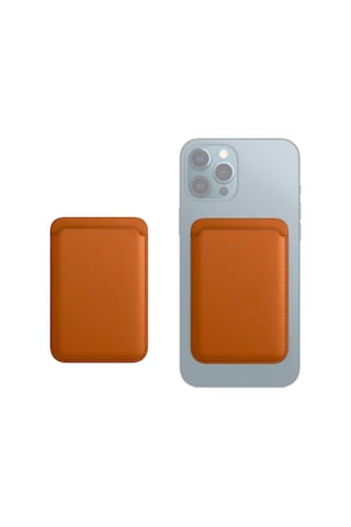 Nettech Telefon Mıknatıslı Deri Kartlık Cüzdan - Turuncu