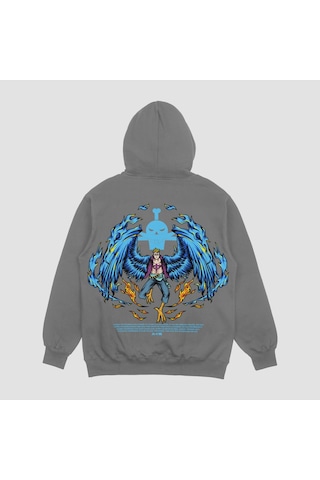 Unisex Gri Marco Baskılı Hoodie Oversize Kapşonlu Sweatshirt Gri