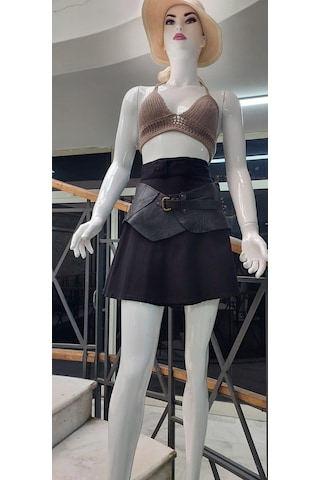 Eren Style Boho Antik Tokalı Doğal Taş Detaylı Hakiki Deri Kemer 84 Cm-98 Cm Siyah