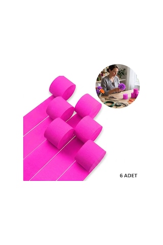 Neon Pembe Şerit Krapon Kağıdı Rulosu, Çiçek Yapım, Parti, El İşi Süsleme Kağıdı, 6 Adet, 4.5cm X 22