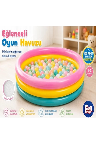 Eğlenceli Oyun Havuzu Şişme Top Havuzu 100 Adet 6 Cm Top Hediyeli Çocuk Oyun Alanı 1-3 Yaş 90 Cm