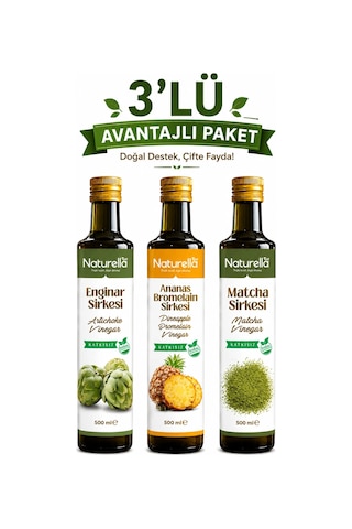 Naturella Ananas Bromelian, Enginar & Matcha Sirke Seti 3 X 500 Ml Naturella Ananas Bromelian, Enginar & Matcha Sirke Seti 3 X 500 Ml