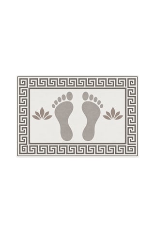 Kartela Halı Ayak İzi Desenli Banyo Paspası Açık Gri Kaymaz Taban Makinede Yıkanabilir 60x90 Cm