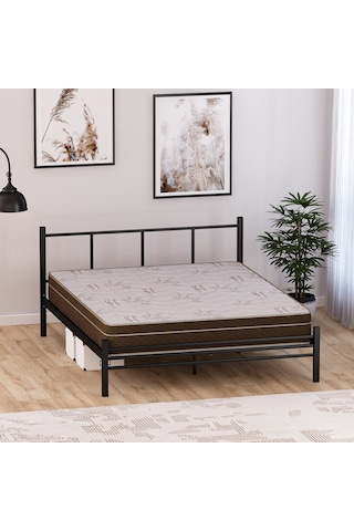 Metal Karyola + Flora Full Ortopedik Yatak, 160x200 Cm Siyah Ren 638125
