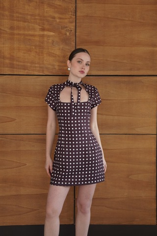 Verymoda Puantiyeli Saten Elbise D2978 Kahve
