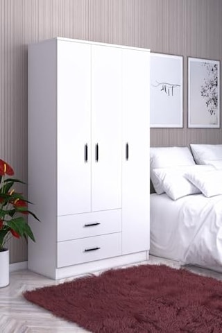 Abete-3 Kapılı 2 Çekmeceli Gardırop-beyaz Çok Renkli