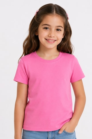 Kiagu Pembe Kısa Kol Basic T-shirt- Terletmeyen Esnek Kumaş Pamuklu Mevsimlik Pembe Kısakol Kız Çocuk Tsort Pembe