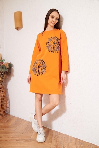 Darlin Moda Turuncu Baskılı Düğme Detaylı Tunik DM60346 Turuncu