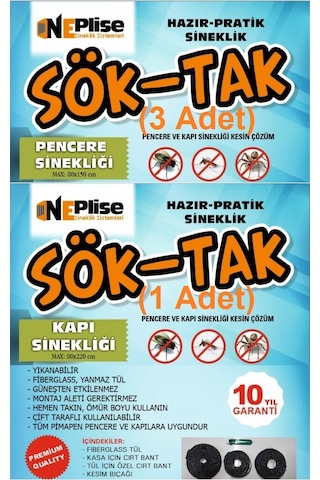 Pratik - Hazır Sineklik 80x150 Cm:3 Adet-80x220:1 Adet -4lü Paket