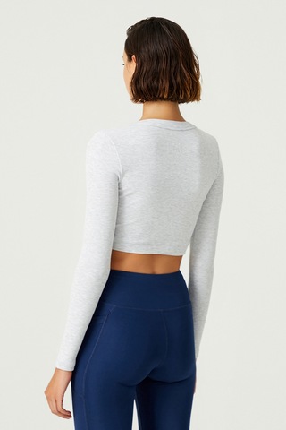 Los Ojos X Melodi Gri Pamuklu Fitilli Uzun Kollu Crop Spor Bluz Long Sleeve Kar Melanj