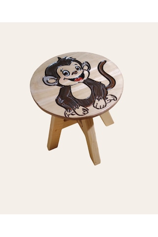 Sevimli Maymunum Ahşap El Yapımı Çocuk Taburesi