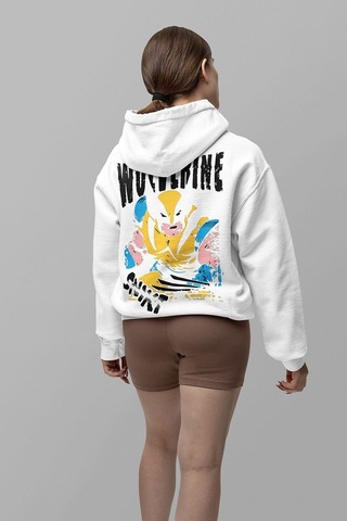 Sevbano Wolverine Karakter Baskılı Unisex Oversize Hoodie Beyaz