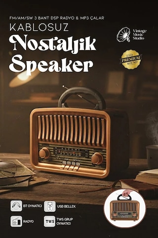 Retro Görünümlü Bluetooth Radyo Fm/am/sw Hoparlör Usb Tf Müzik Çalar Tws Destekli Nostaljik Radyo