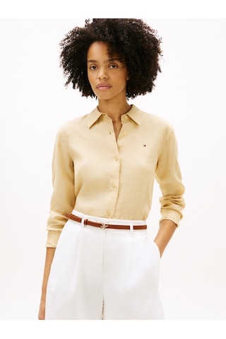 Tommy Hilfiger Ess Lınen Relaxed Shırt Kadın Bej Uk Gömlek - Ww0ww44679