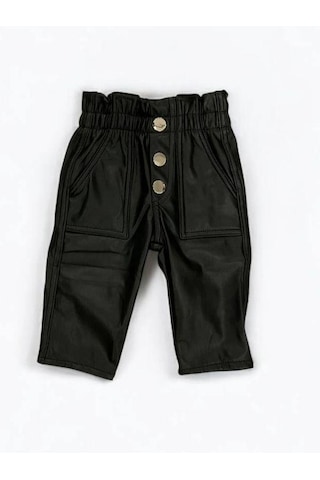 Kız Çocuk Deri Şardonlu Tayt Pantolon-15044 Siyah