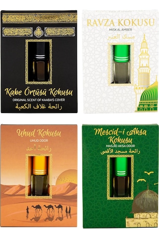 Kabe Örtüsü + Medine Ravza + Mescidi Aksa + Uhud Alkolsüz Esans 4 x 3 ML