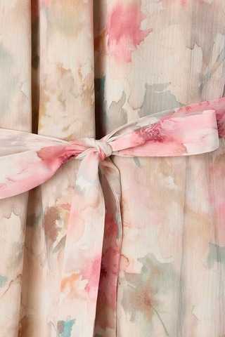 Sateen Desenli Uzun Elbise - Pembe-137409