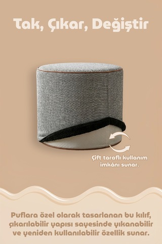 Çift Yönlü Çevir Puf Çift Taraflı Yıkanabilir Puf Bench Kılıfı Milana