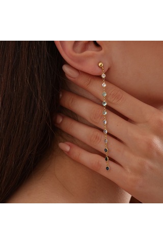 Queen Silver Jewelry 925 Ayar Gümüş Mavi Renk Geçişli Küpe Altın